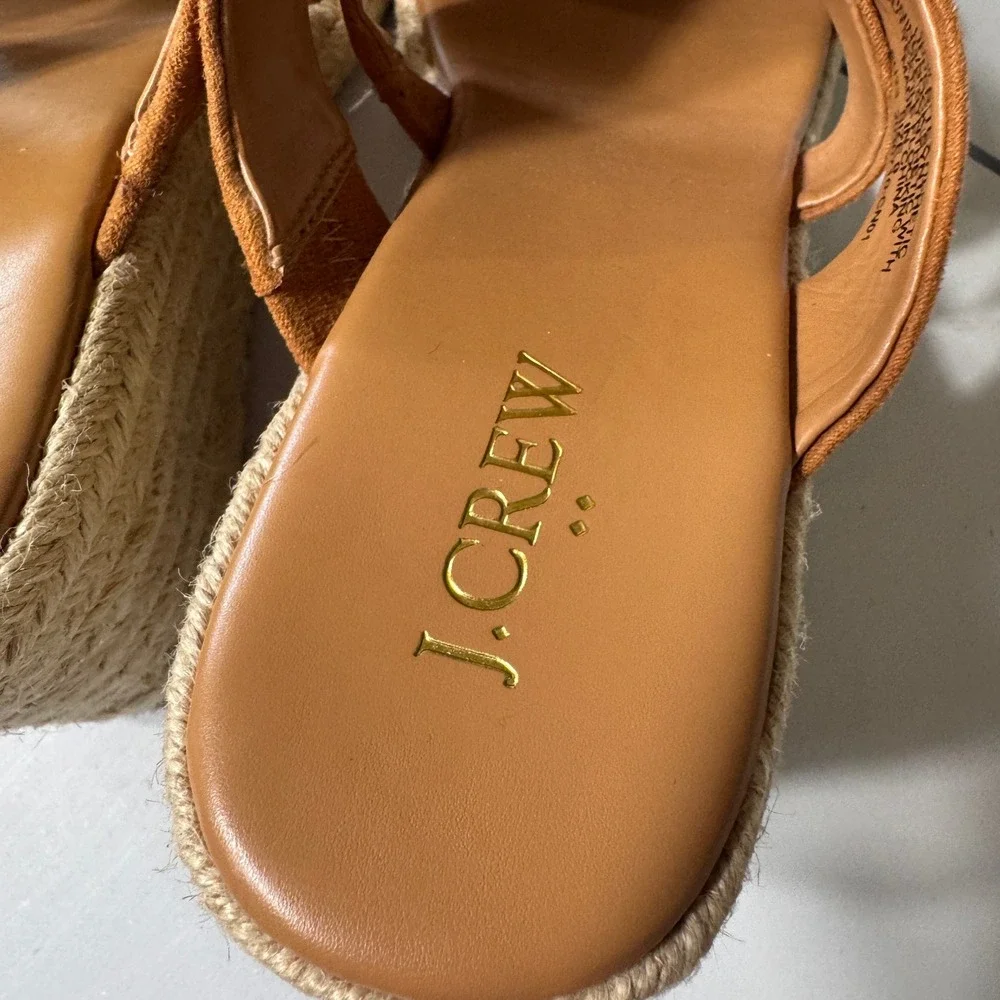 J.Crew Espadrille Wedge Sandals Womens 8 Brown Excellent Suede Crisscross Straps